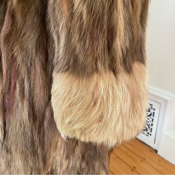 Vintage Mink Jacket Coat with Suede Tie Front Brown with Blond Collar & Cuffs - Picture 3 of 14